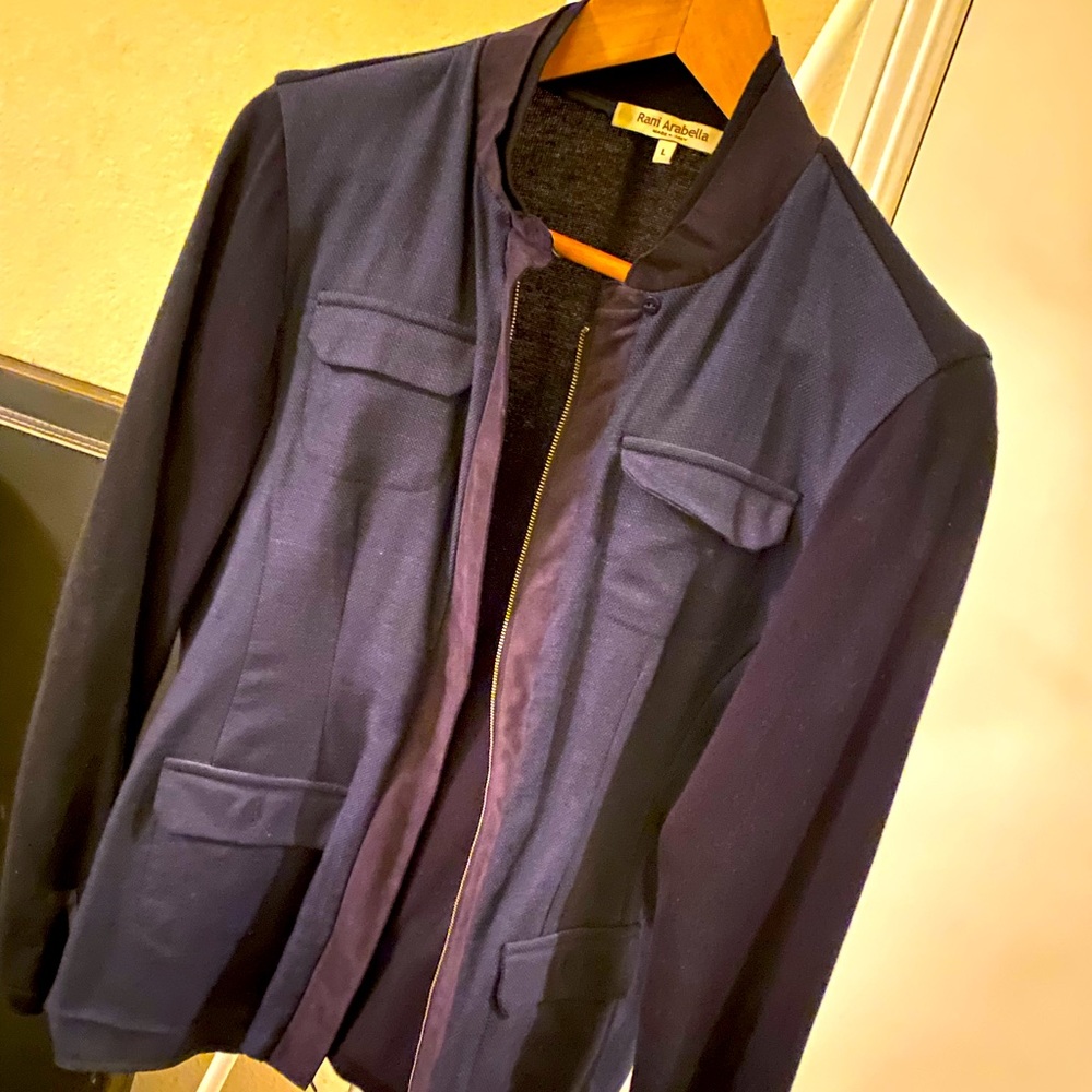 Spun Cashmere Rani Arabella Zip up Cardigan Jacket with suede trim.